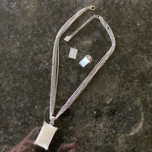 Cookie Lee pearlescent silver multi-chain necklace / matching rectangle earrings